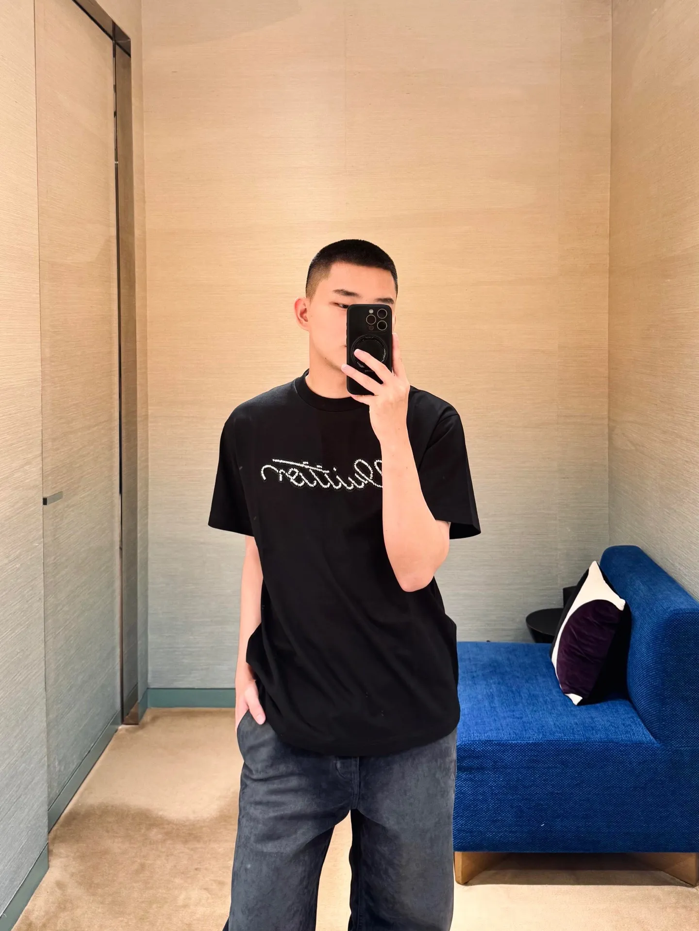 Louis Vuitton/Louis Vuitton 26ss beaded signature letter short sleeves